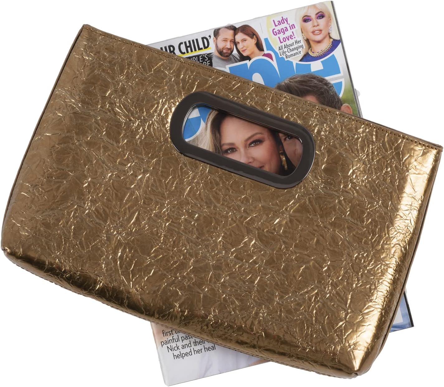 Crushed Metallic Top Handle Clutch - Image 2