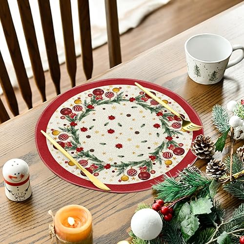 Miniatura 10 de Artoid Mode Joy to The World - Juego de 4 manteles individuales de Navidad con bolas rojas de Navidad, de 12 x 18 pulgadas, para decoración de