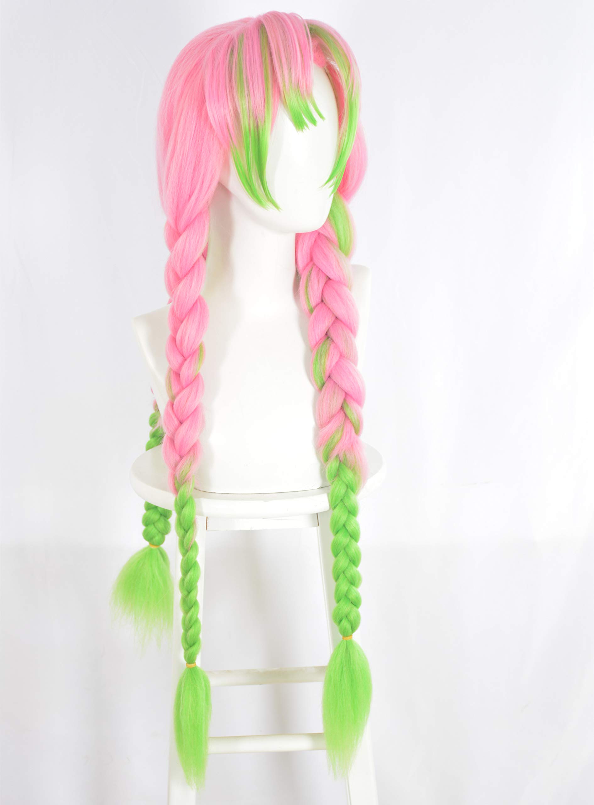 Topcosplay Anime Wigs Long Pink and Green Wig with Braids Cosplay Wig for Halloween Fancy Dress Party, Kanroji Mitsuri - Image 2