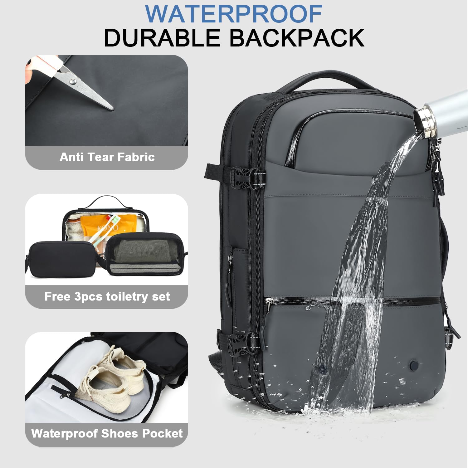 SOAEON Vacuum Backpack with Pump, TSA LOCK,Waterproof Underseat Carry on Backpack with Vacuum Seal Compression for Airplane - Grey