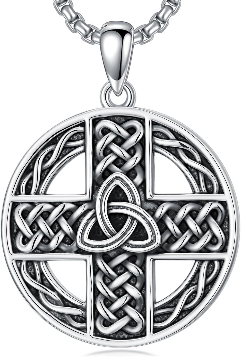 Celtic Necklace 925 Sterling Silver Celtic Cross Knot Pendant for Men Women, w/Stainless Steel Chain 22”+2”