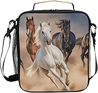 Vista 1 de ALAZA Desert Horses - Lonchera con aislamiento térmico para niñas y niños, kit de bolsa de almuerzo reutilizable, correa de hombro congelable