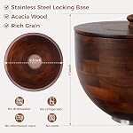 Wood Mixing Bowl Compatible with KitchenAid 4.5-5 Qt Tilt-Head Stand Mixer. | Natural True Acacia Wooden Bowls with Lid Cover, 5 Quart Kitchen Aid Bowls for Mixer with Stainless Steel Locking Base.