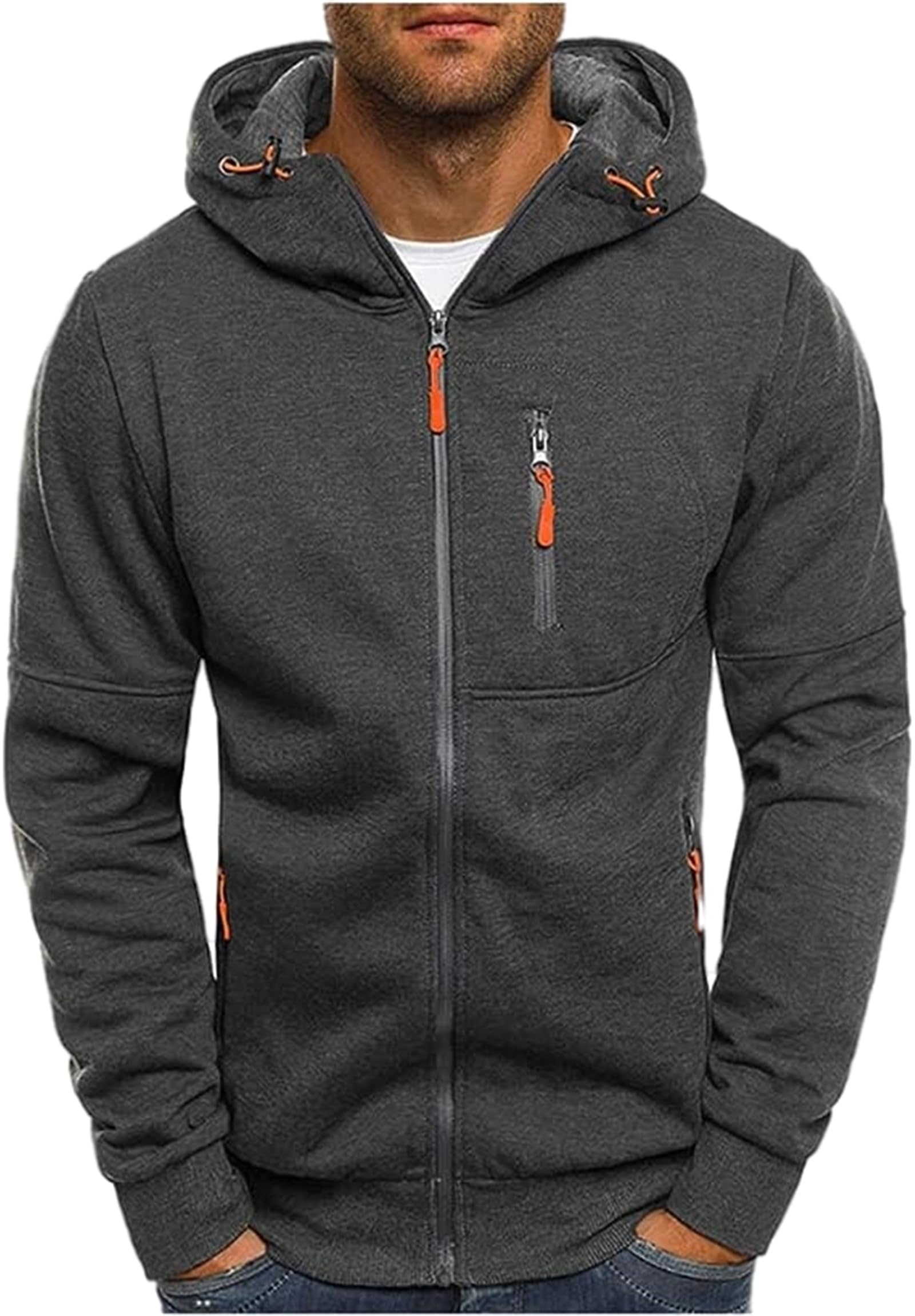 CAZOYMen Sport Coat Zip Hoodie Mens Long Sleeve Full Zipper Up Hooded Sweatshirt Pullover Jacket Sweater Jumper with Pocket for Running Workout Fitness Dark Grey UK Size 16