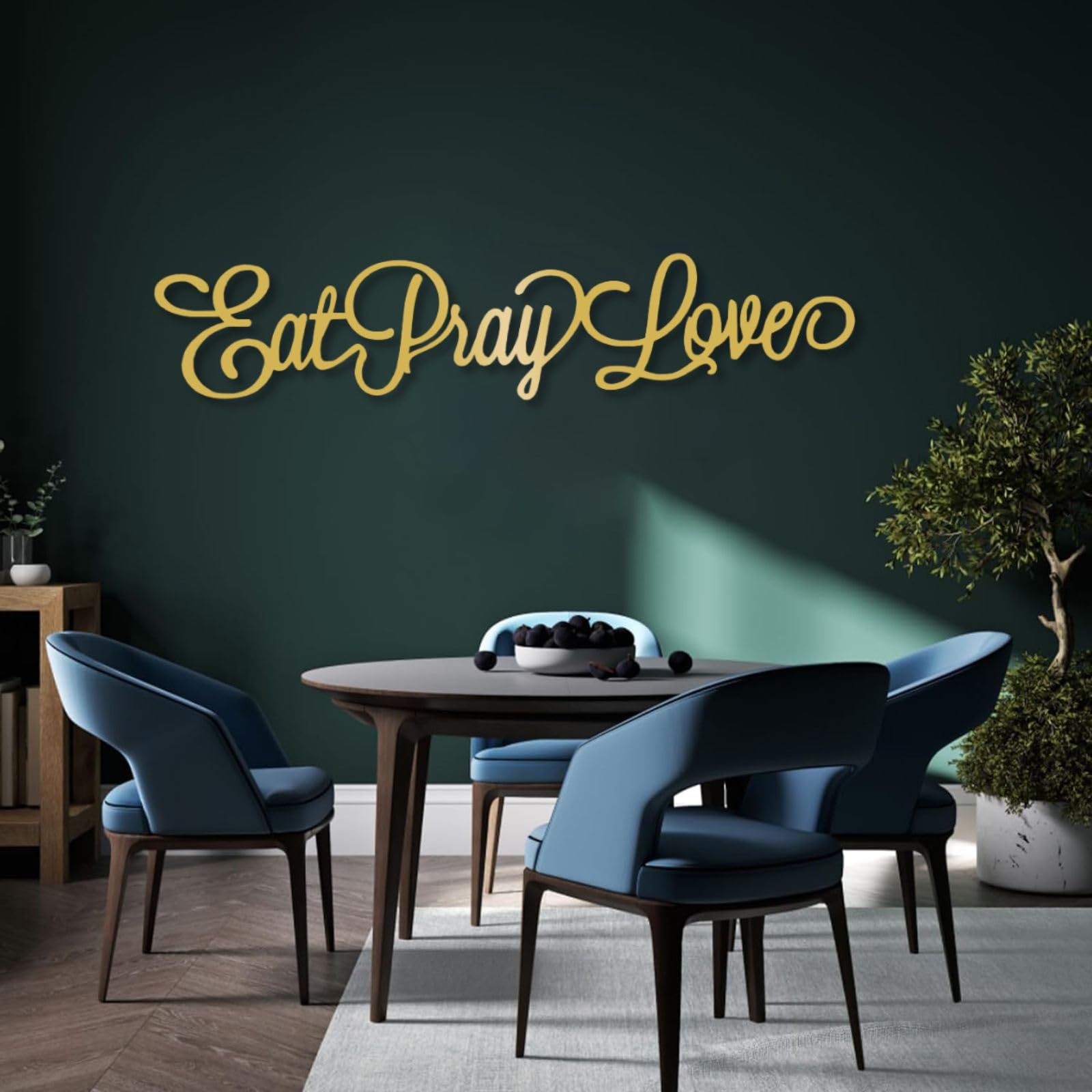 Decorazione murale in Metallo, Arte murale, Parole Eat Pray Love, Scritta Kitchen Word, insegna per Cucina, 41"X9" (105X22 cm), Oro.