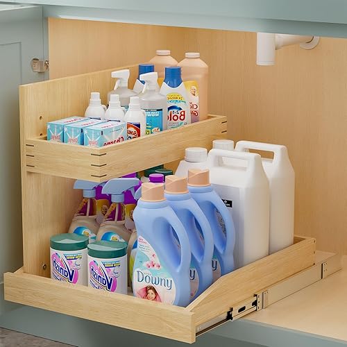 Miniatura 5 de LOVMOR Organizador de cierre suave para debajo del fregadero, 22 pulgadas de ancho x 21 pulgadas de profundidad, organizador de gabinete extraíble