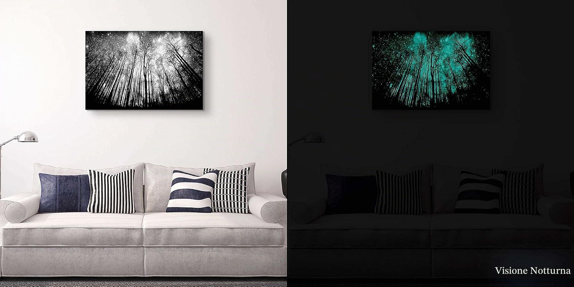 Startonight Quadro su Tela Bianco e Nero Inserisci la Notte, Stampe Incorniciato e Pronta da Appendere Design Moderno Arredamento Arte Fotografia Grande Formato 80 x 120 cm Luminoso al Buio