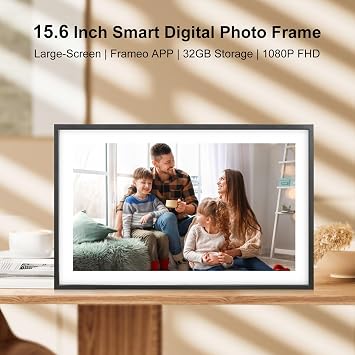 Frameo 15.6 Inch Large Digital Photo Frame, Digital Picture Frame with 32GB, 1920 * 1080 IPS HD Touch Screen, Tabletop&Wall-Mounted,Birthday,Wedding,Gifts for men/women/couples/Father/Mom/grandparents