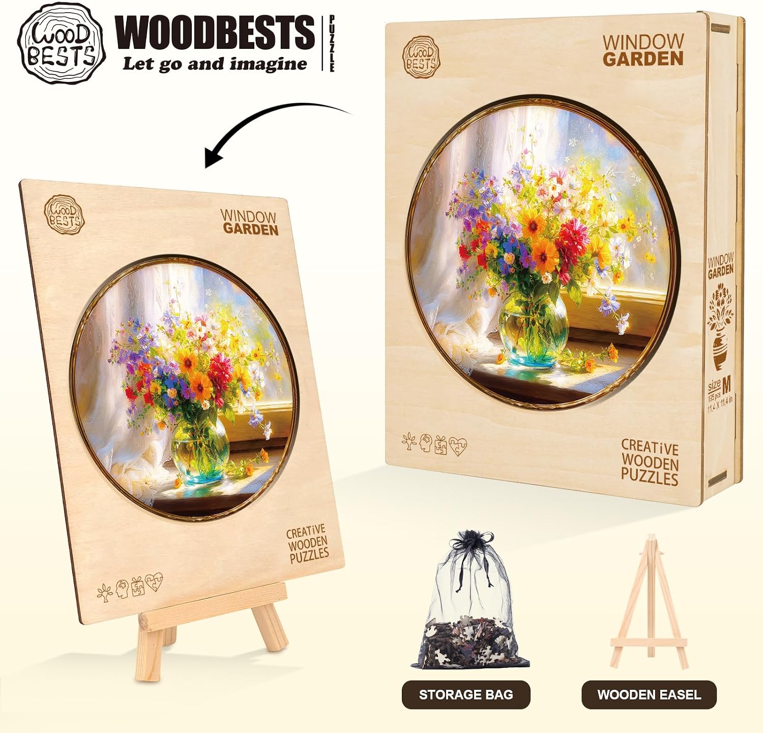 KAAYEE Wooden Puzzles for Adults, Flower (M-11.4 * 11.4 in-195pcs) Wooden Jigsaw Puzzle, Natural Wood Puzzles for 14+, Leisure Game, Home Wall Decor for Puzzle Lovers, Friends