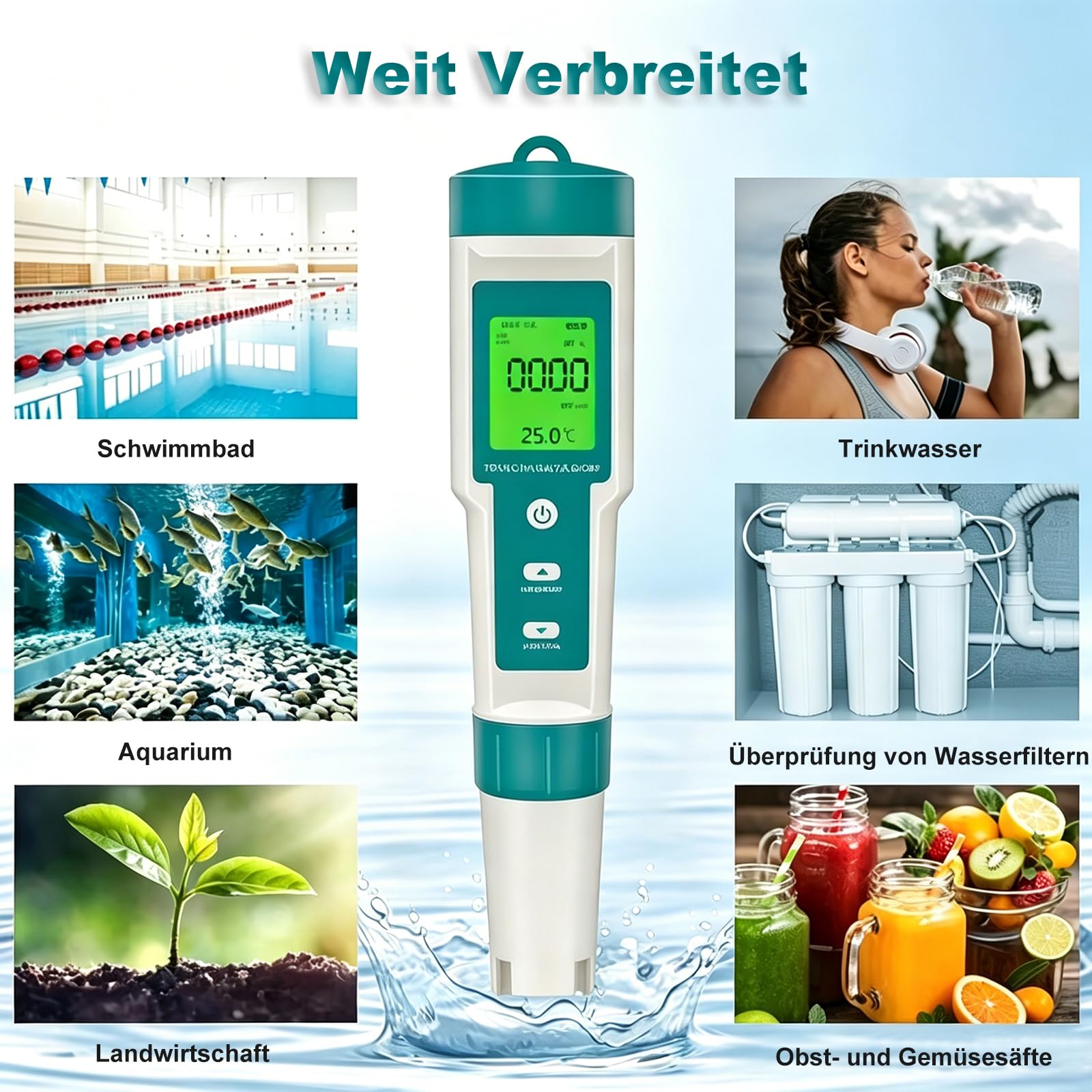 Misuratore di Salinità Ph Piscina Digitale 7 in 1 con Retroilluminazione | pH TDS EC Salt ORP S.G Temperatura Meter, Alta Precisione, per Acquario, Idrocoltura, Acqua Potabile