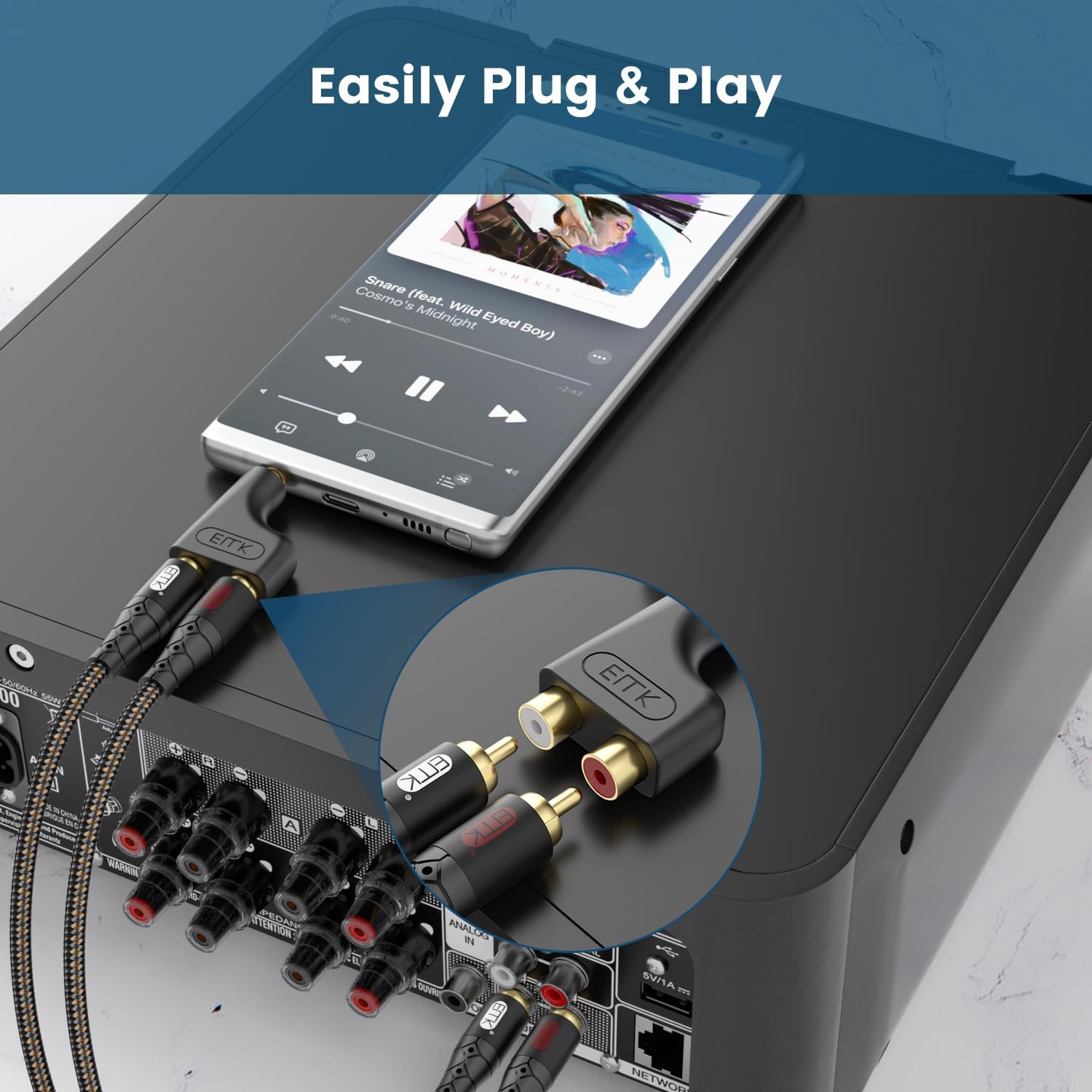 EMK 3.5mm to RCA Female 2-Pack RCA Female to Aux Audio Adapter HiFi Sound Headphone Jack Adapter Metal Shell Y Splitter Auxiliary Cord 1/8 Connector for Phone Speaker MP3 Tablet HDTV