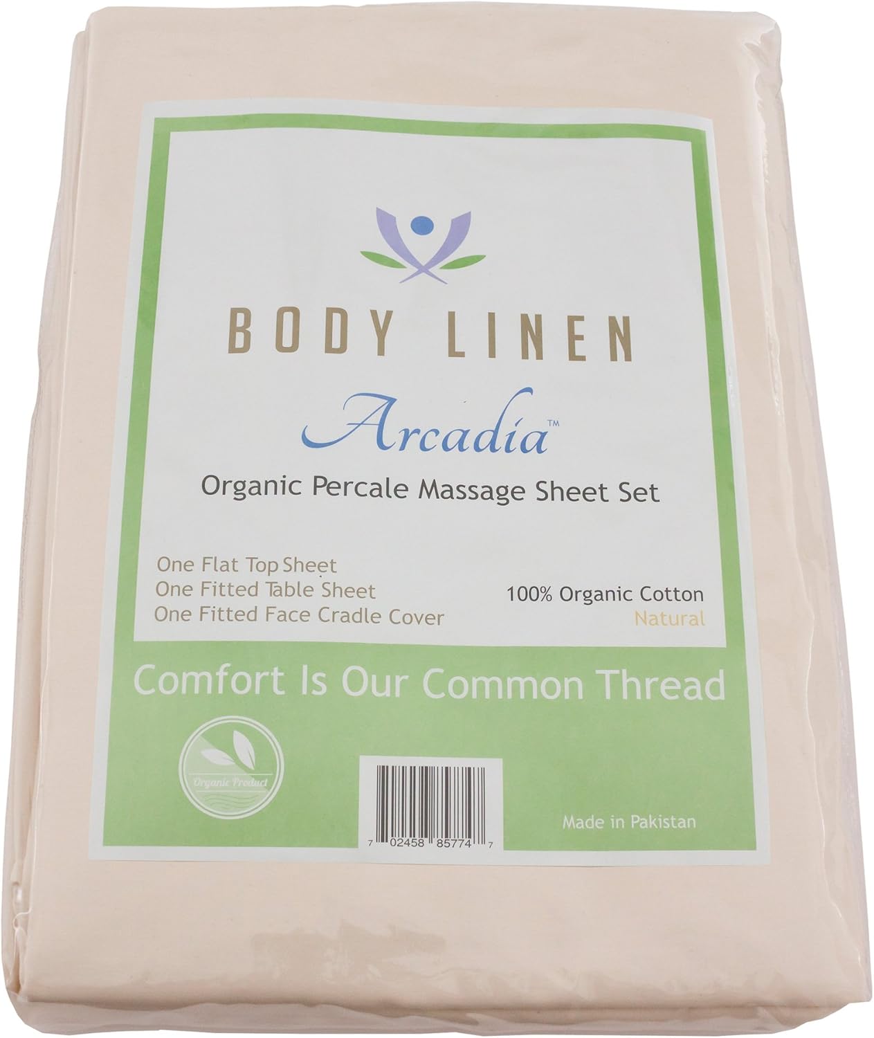 Body Linen Arcadia Massage Table Sheet Set 100% Organic Cotton Percale - 3-Pieces with Flat, Fitted and Face Cradle Cover. Gentle, Chemical-Free and Eco-Friendly. - 1 Pack