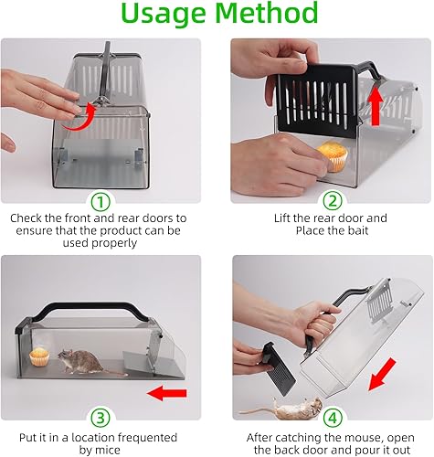 Miniatura 4 de Trampas humanas para ratones en interiores para el hogar, trampas grandes de 12 pulgadas para ratas vivas sin matar para uso en interiores y