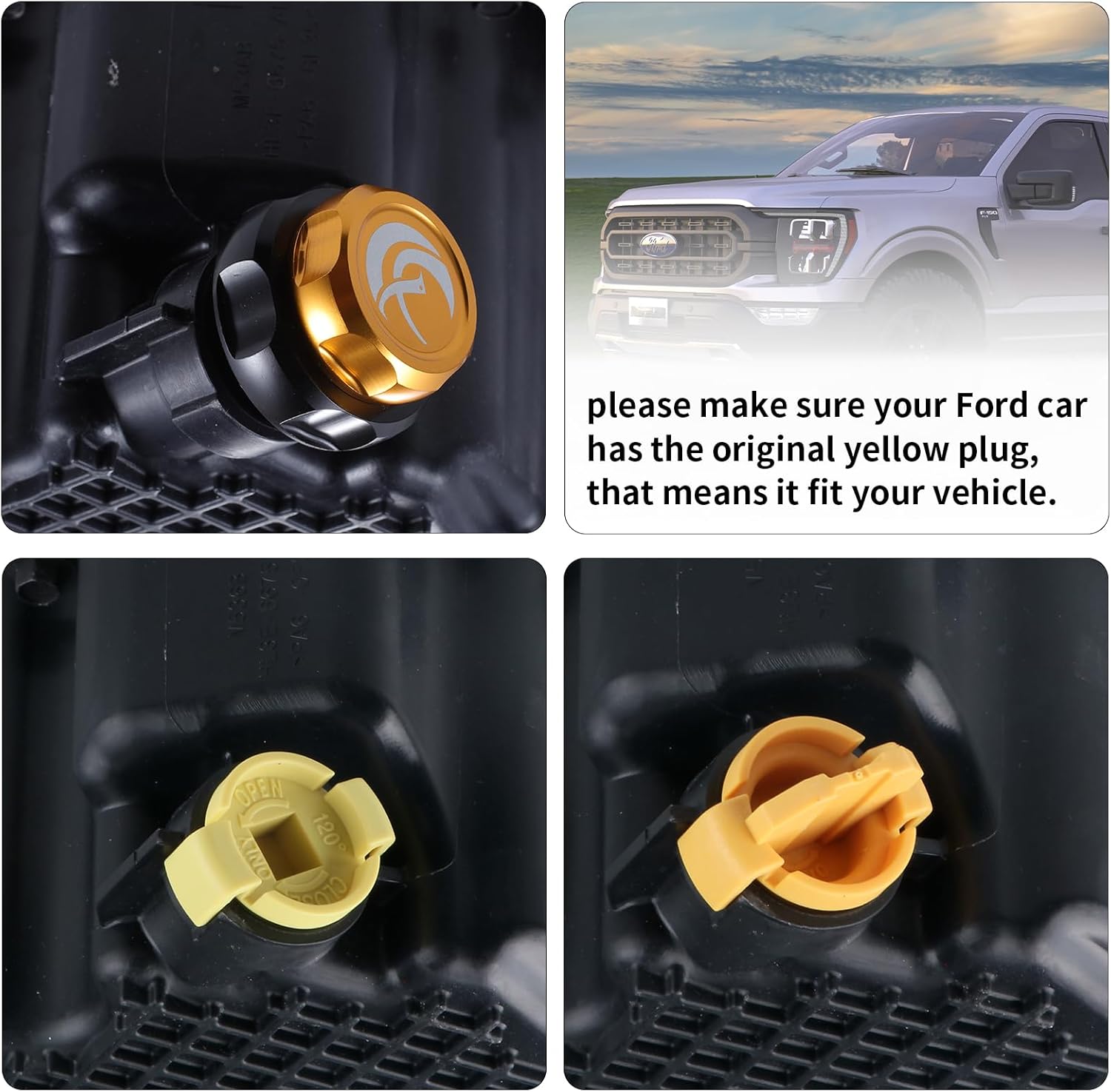 Engine Oil Drain Plug – Replacement Yellow Plastic Oil Drain Plug for Ford F-150 2015+, Raptor, Mustang, Bronco V6, 2024+ Ranger/Ranger Raptor – Replaces BC3Z-6730-A, FT4Z-6730-A, KX6Z-6730-B