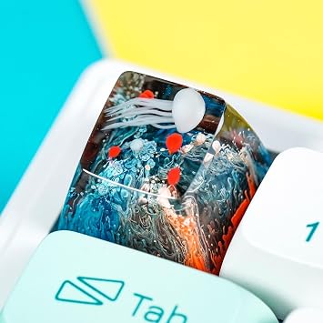 Jellyfish Deep Ocean Coral Reef Artisan Keycap, Custom Handmade Resin Key Cap for Cherry MX Mechanical Keyboard, Gift for Mechanical Keyboard Lovers