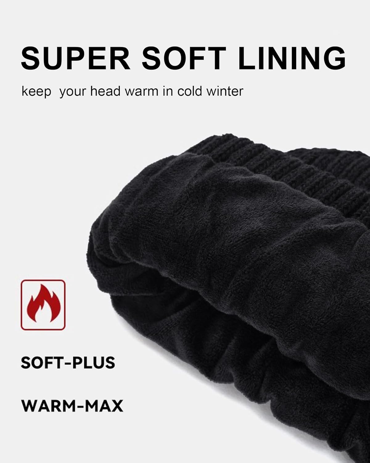 Winter Hats & Black Beanies for Men Women, No-Logo and Fleece-Lined - Image 2