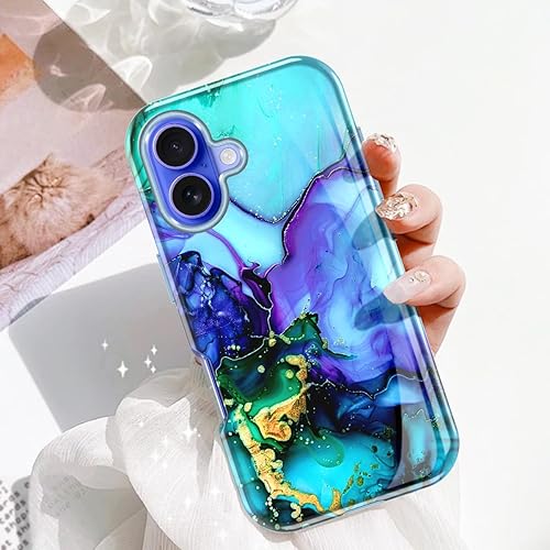 Miniatura 7 de Btscase Funda para iPhone 16 (2024), probada en caídas de grado militar Diseño de patrón de mármol delgado, resistente, a prueba de golpes, para