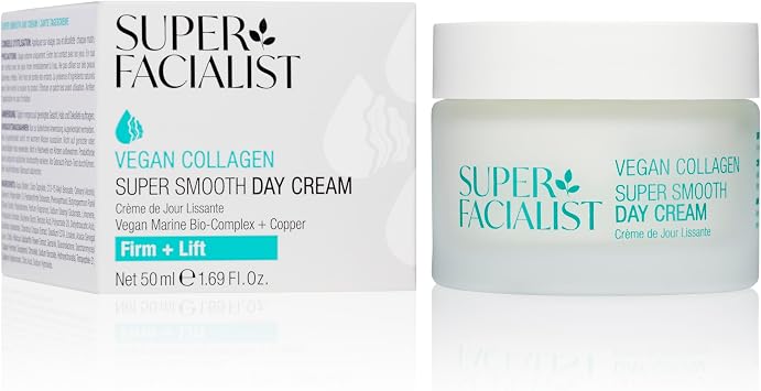 Super Facialist Vegan Collagen Super Smooth Day Cream - Super Smooth Day Cream, Firming, Smoothing & Plumping, Copper, antioxidant-rich Hibiscus, Peptide, Gentle Face Care, Vegan Friendly, 50ml