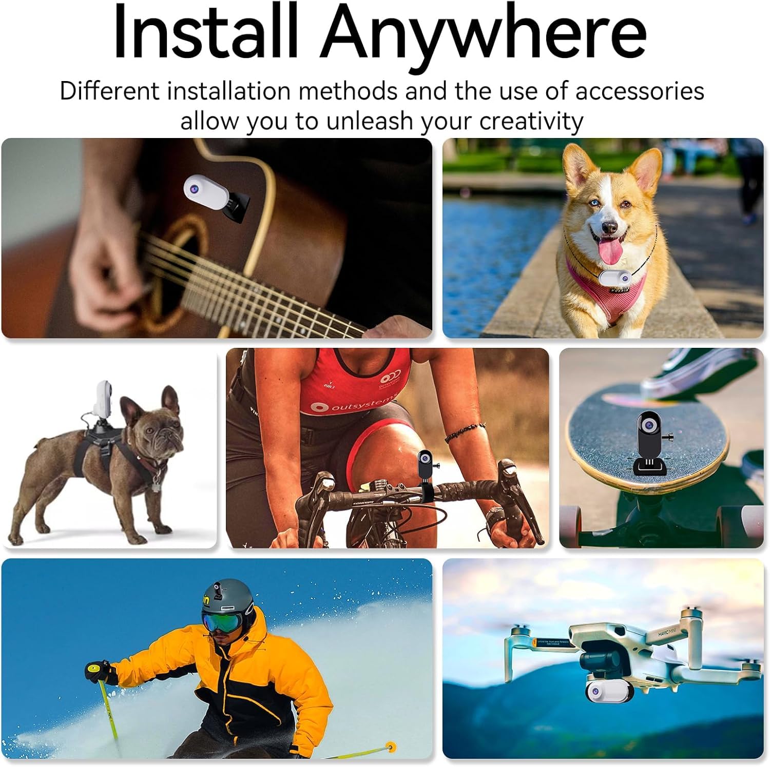 Xilecam Mini Action Cam 1080p Telecamera Animali Telecamere Nascoste da Esterno Body Cam e Accessori（Nero Opaco）