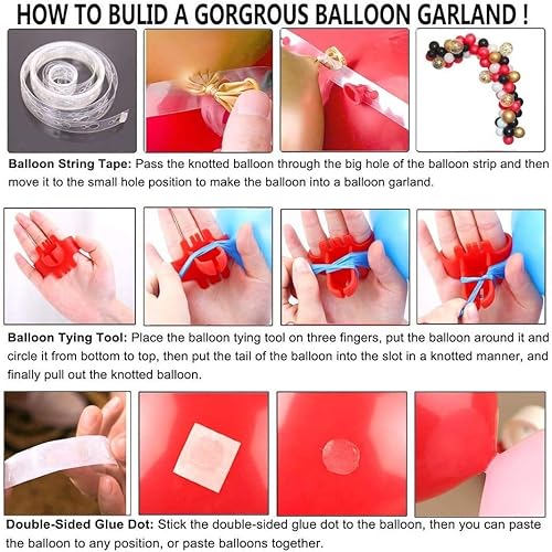 Miniatura 6 de Kit de arco de guirnalda de globos de color rojo, negro, blanco y plateado, globos pequeños y grandes, globos rojos, blancos y negros, decoraciones