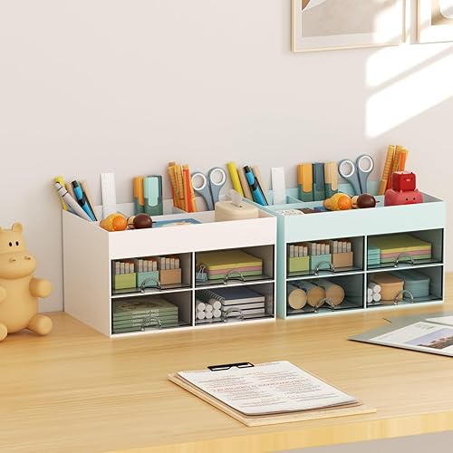 Miniatura 5 de Marbrasse Organizador de bolígrafos con 4 cajones, soporte multifuncional para escritorio, organizadores de escritorio y accesorios con 4