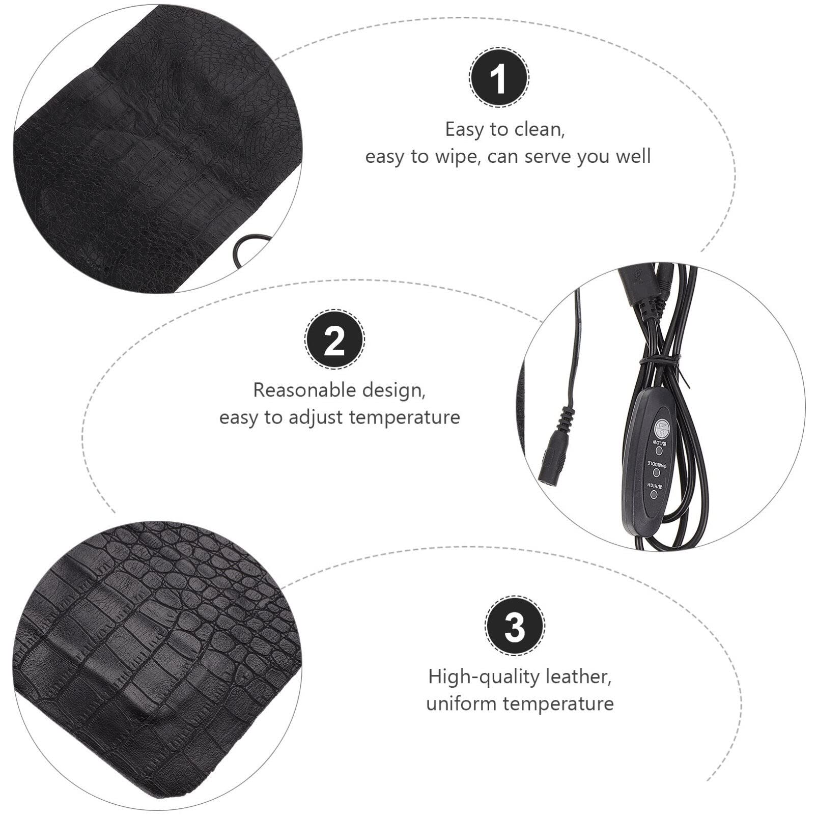 Mipcase Almohadilla Térmica Portátil para Reptiles y Pequeños Animales, de Cuero Negro Calefacción Eléctrica Ajustable para Usar al Aire Libre Terrarios
