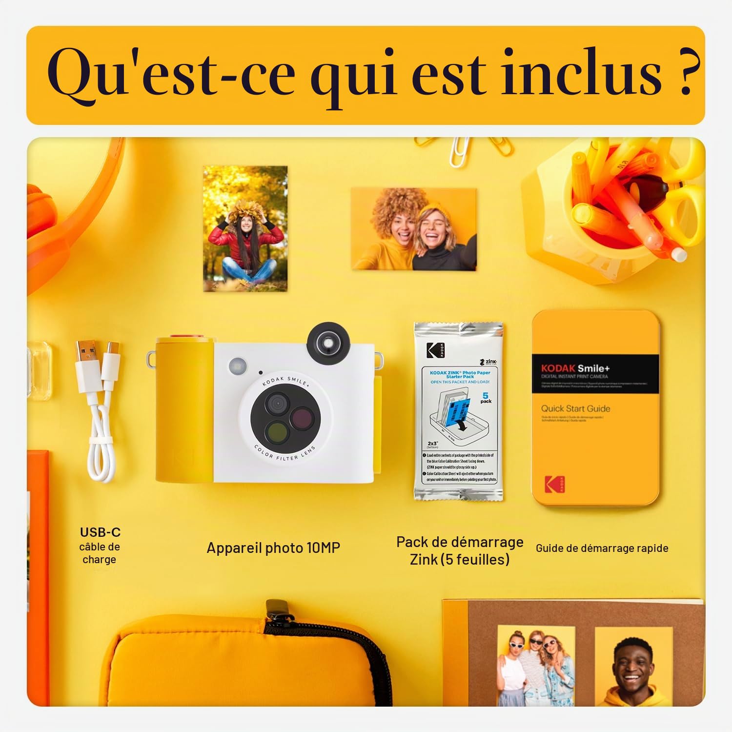 KODAK Smile+ 2 in 1 Appareil Photo numérique instantané et imprimante Photo sans Fil Bluetooth, 2x3 (5,1x7,5 cm), 10 MP, Objectif Rotatif à Effets spéciaux, Photos à Dos adhésif, Blanc