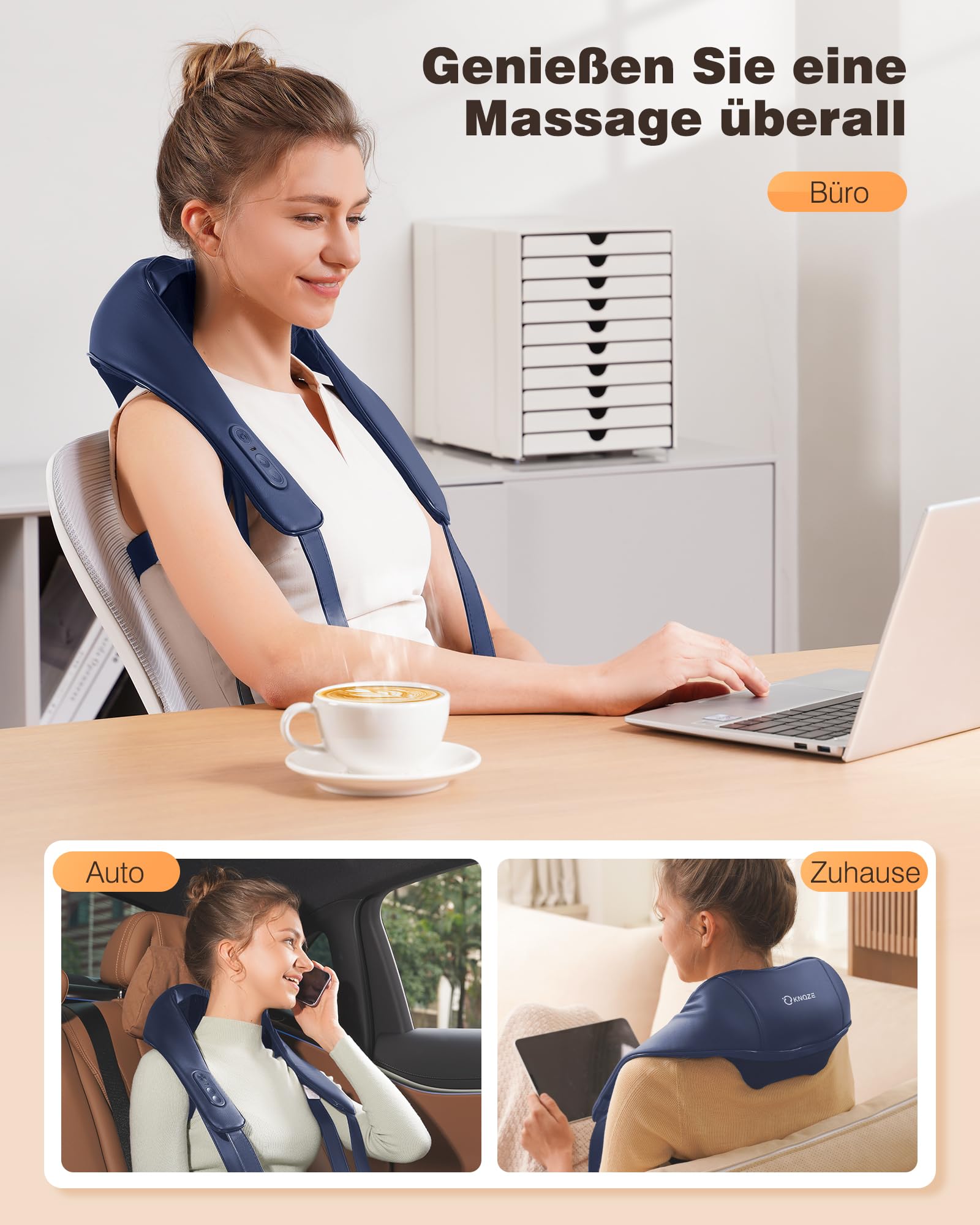 KNQZE® Shiatsu Massagegerät 4D, 2026 Kabellos Nackenmassagegerät mit Wärme, Verbesserte Graphenheizung, 4D Shiatsu Tief knetende Nackenmassage für Nacken, Schulter, Rücken, Geschenke für Frauen, Blau