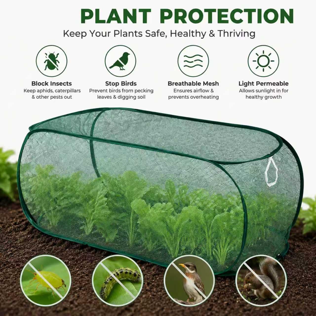 Pop-Up Garden Mesh Plant Cover – Foldable Plant Protection Tent, Insect Bird & Sun Barrier Netting for Vegetables, Herbs & Potted Plants, Gifts for Plant Lovers (Green, Large 47.24 in) image 4