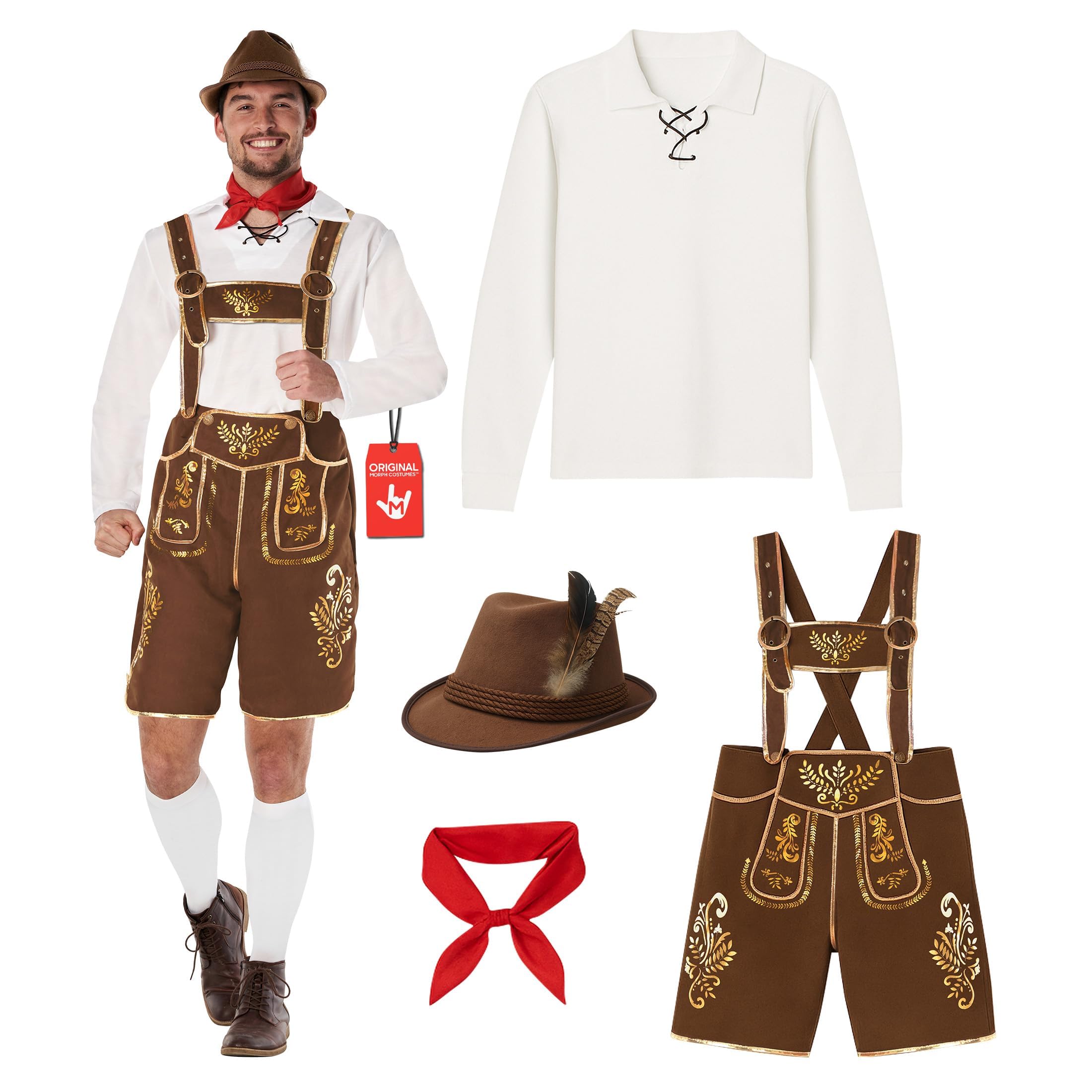 Morph Disfraz Lederhosen Bávaro Hombre, Traje Alemán para Oktoberfest, Atuendo Tradicional para Celebraciones Festivas