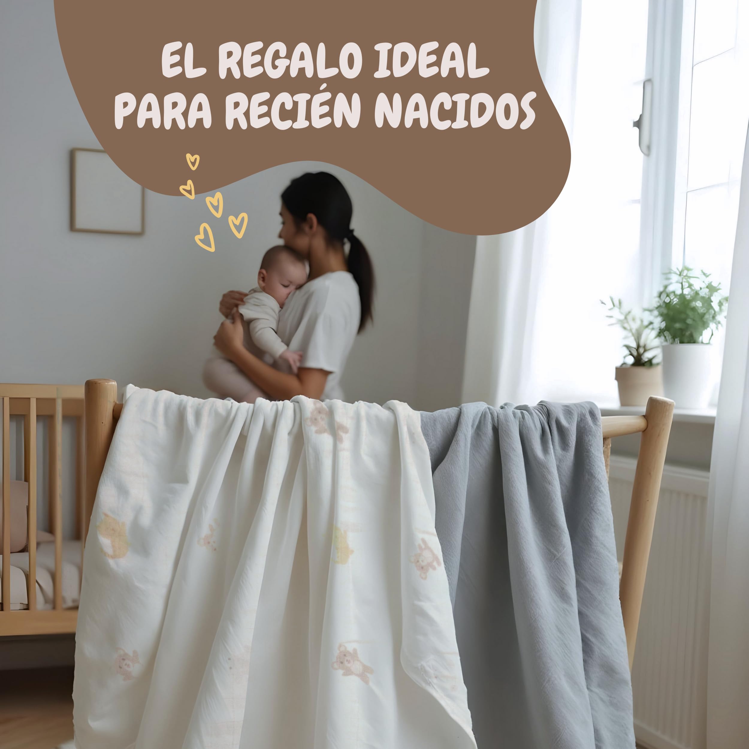 MUSELINAS bebé ALGODÓN BAMBÚ 120x120 cm, 2 UDS Extra Suaves. Arrullo Bebé Recién Nacido Invierno Verano. Toalla Manta Bebé Recién Nacido. Gasas Muselina Bambú Pañales Fraldas Pano.