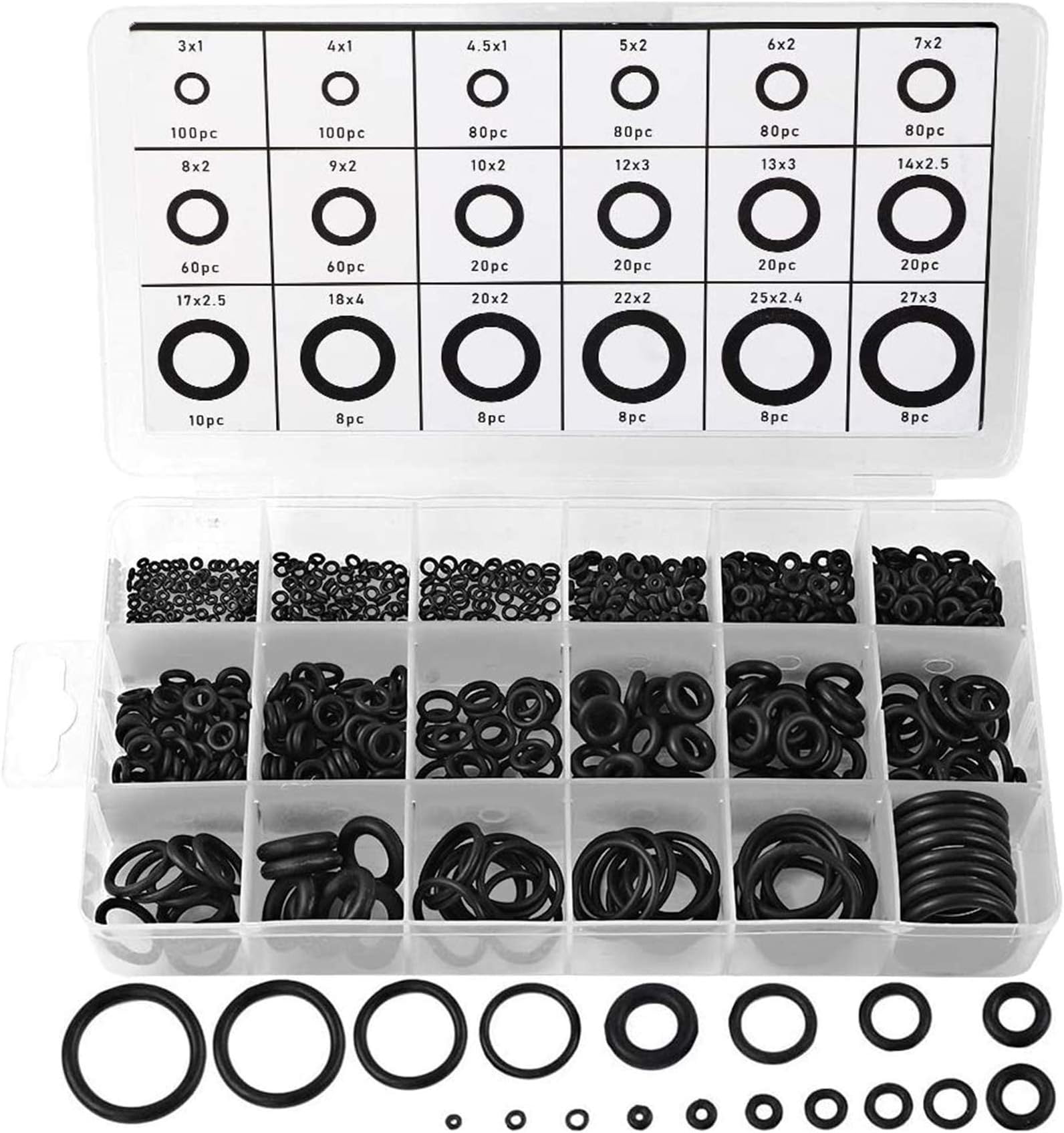 770pcs Rubber O Ring Assortment Kits 18 Sizes Sealing Gasket Washers Made of Nitrile Rubber NBR by HongWay for Car Auto Vehicle Repair, Professional Plumbing, Air or Gas Connections