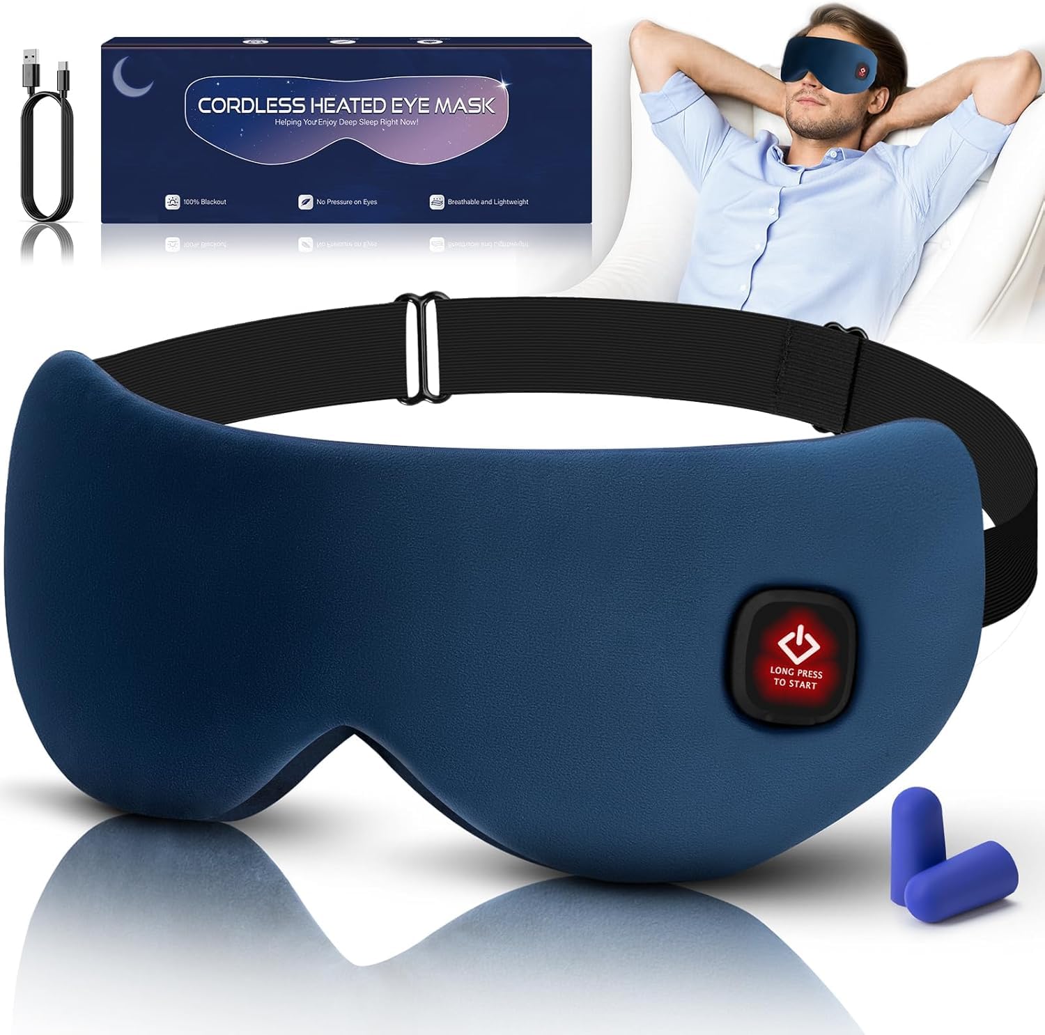 Cordless Heated Eye Mask for Dry Eyes, Blocking Light Sleeping Mask