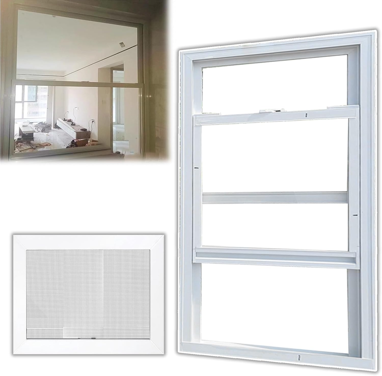Household Home Window 20x28in / 51x71cm, White Vertical Window and Screen, Horizontal Sliding Shed Window, for Sheds Window & Basement Window, Custom Size