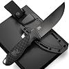 W-FLAT Full Tang Survival Knife with Sheath - Stylish Tactical Fixed Blade Knife - Made of D2 Steel - Bushcraft and Camping Knife Survival - Perfect EDC Hunting Knife with TPE Handle