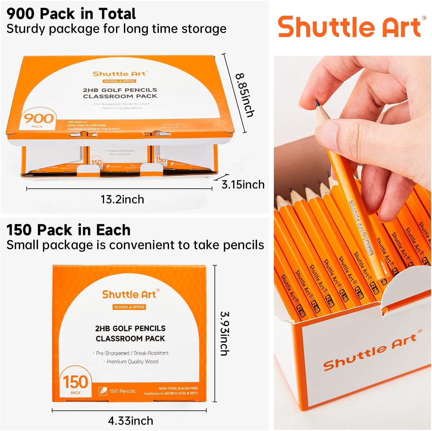Shuttle Art 900 Pack #2 HB Golf Pencils, Wood-cased 3.5” Mini Pencils Bulk, Pre-sharpened Small Pencil for Kids Teachers Writing Marking Sketching, Classroom Essentials, Back to School Supplies