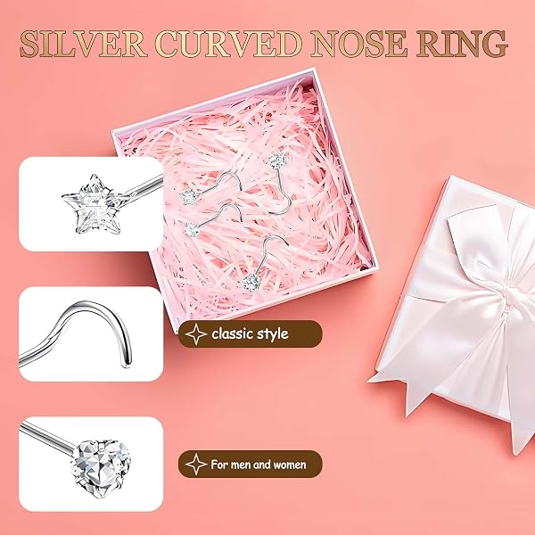 8PCS Silver Nose Studs, Stainless Steel Corkscrew Nose Piercings, Nose Piercing Jewellery with Small Size for Daily Wear Party Dating Suitable for Women Men Jewellery Piercing Accessories Lover - 3