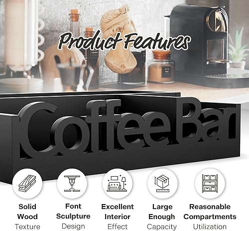 Miniatura 5 de Organizador de estación de café, organizador de café de madera para oficina y hogar, organizador de estación de café para encimera, organizador de