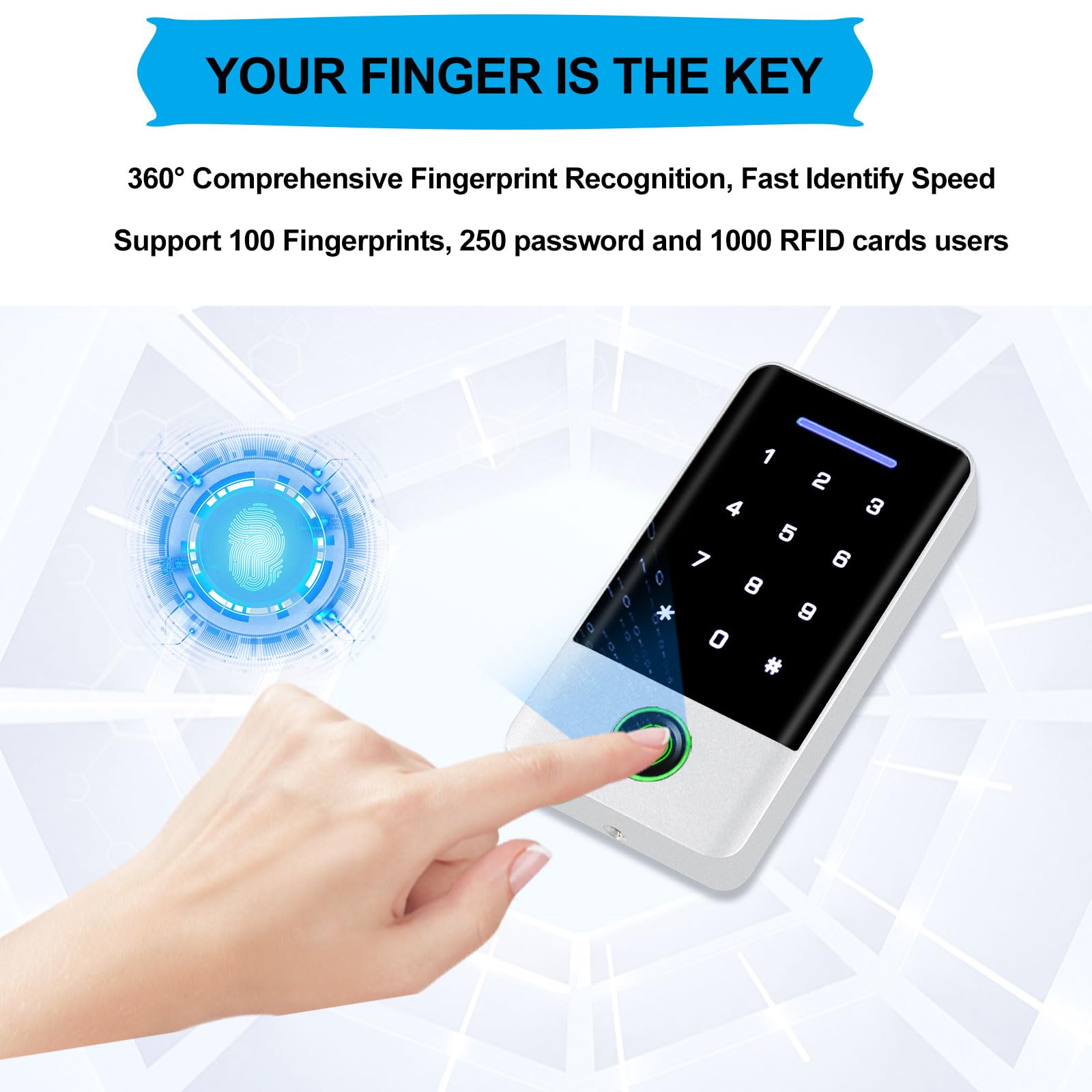 Système de sécurité à écran tactile avec 10 clés RFID IC 13,56 MHz APP Bluetooth 13,56 MHz