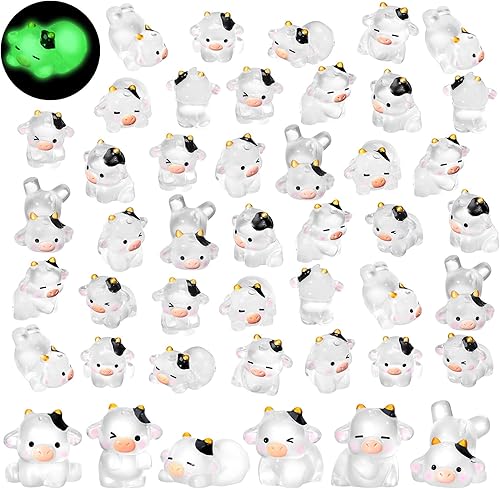 Miniatura 6 de RoundFunny 48 piezas de mini figuras de vaca de resina en miniatura de animales de resina, mini figuras de resina, adornos de musgo al aire libre,