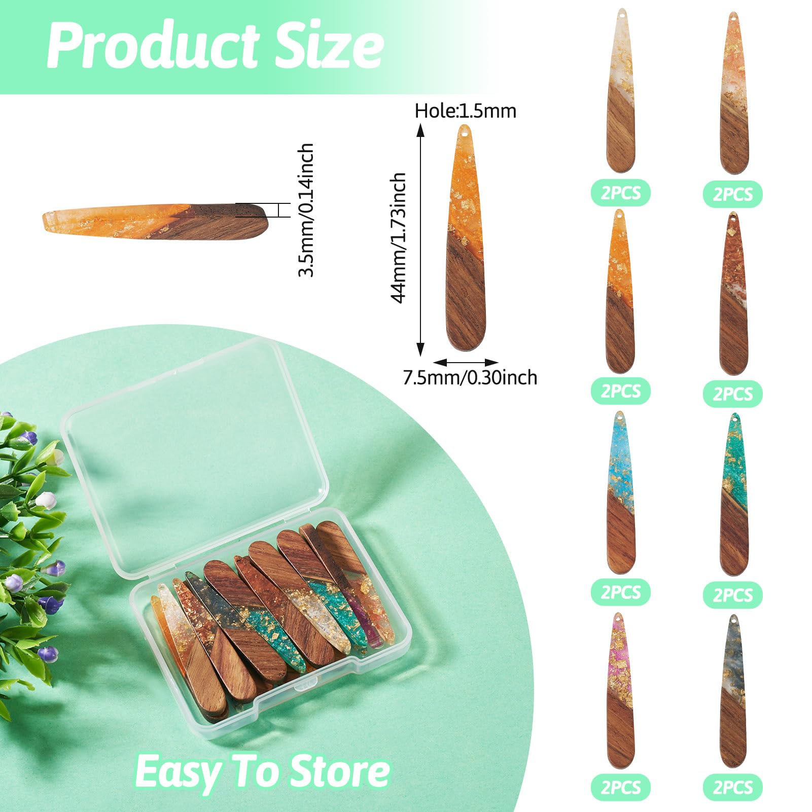 Boutigem 16Pcs Teardrop Resin Wood Charm Long Drop Resin Wood Earring Pendant Natural Wood Dangle Charm for DIY Jewelry Making Crafts - Image 4