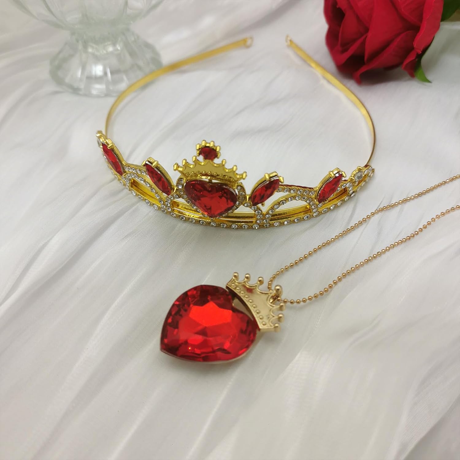 Evie crown Descendants Inspired Tiara and Necklace Queen of Hearts Jewelry Set Red Pendant and Heart Crown for Her Halloween Dress-up Accessories Small Size - Image 6