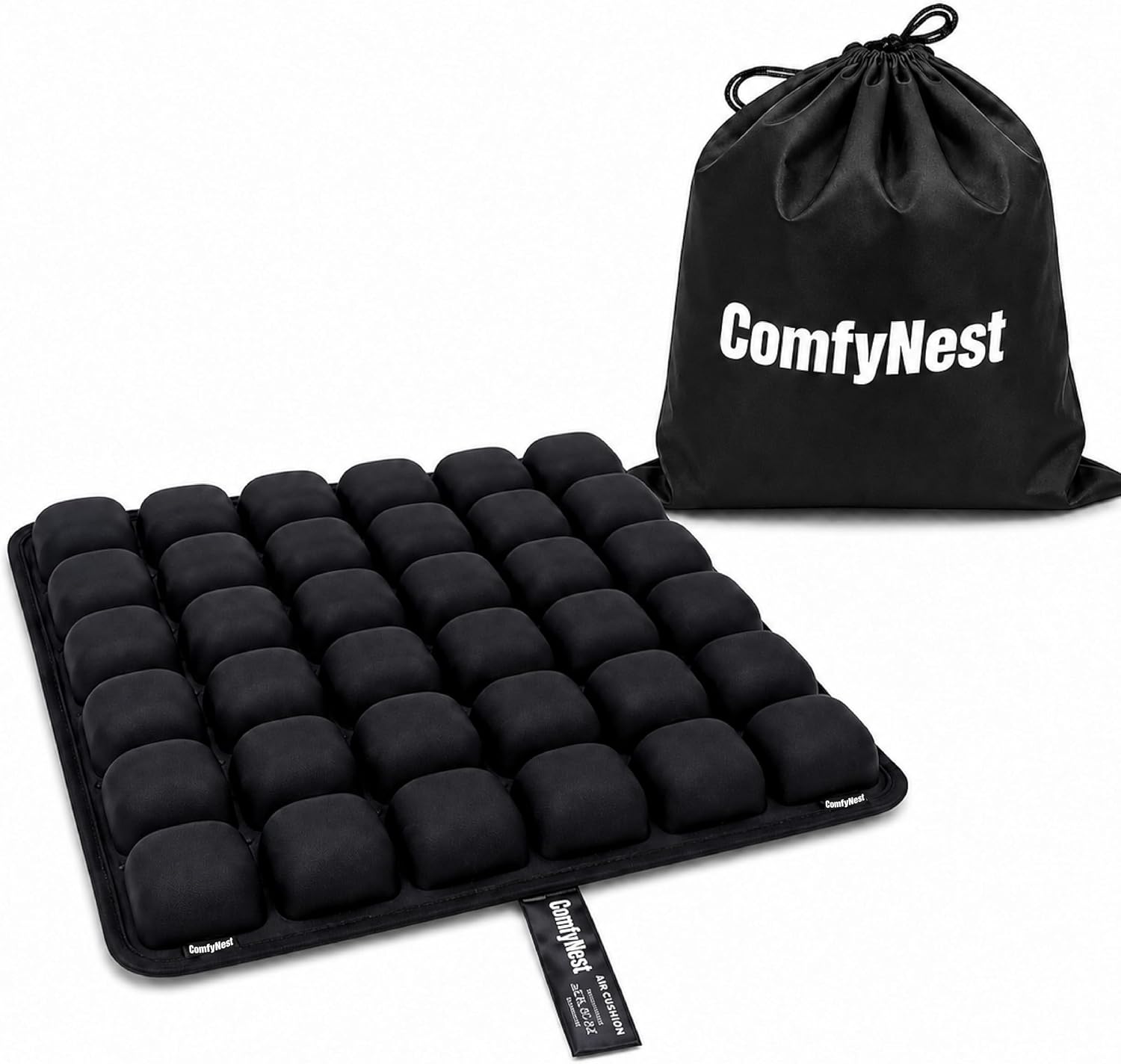 ComfyNest Inflatable Seat Cushion for Airplane, Office Chair, Car & Wheelchair, 36 Air Cell Support System, Press-Type Portable Seat Pad for Travel, Long Flights & Sitting Comfort, Black