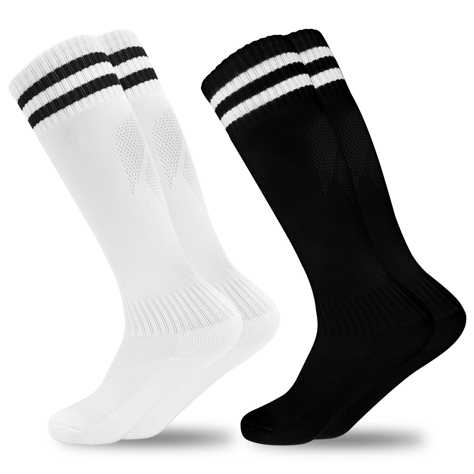 GRPSKCOS Fußball Socken Kinder, 2 Paar Fußball Stutzen Kinder Sport Jungen Mädchen Fussball Socken Kniestrümpfe Kleinkind Streifen Schule Uniform Strümpfe