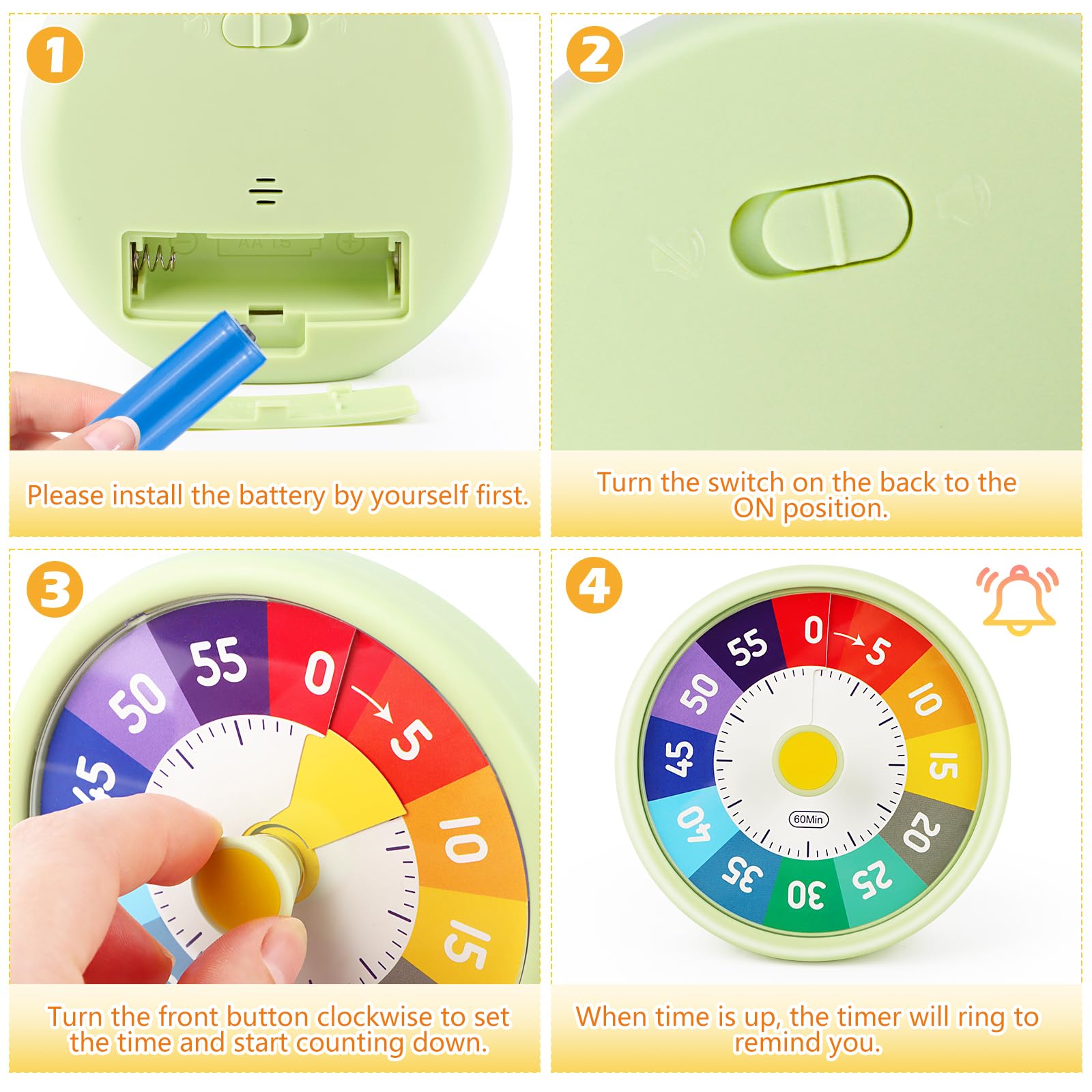 Visueller Timer mit Nachtlicht – 60-Minuten-Countdown für Kinder und Erwachsene