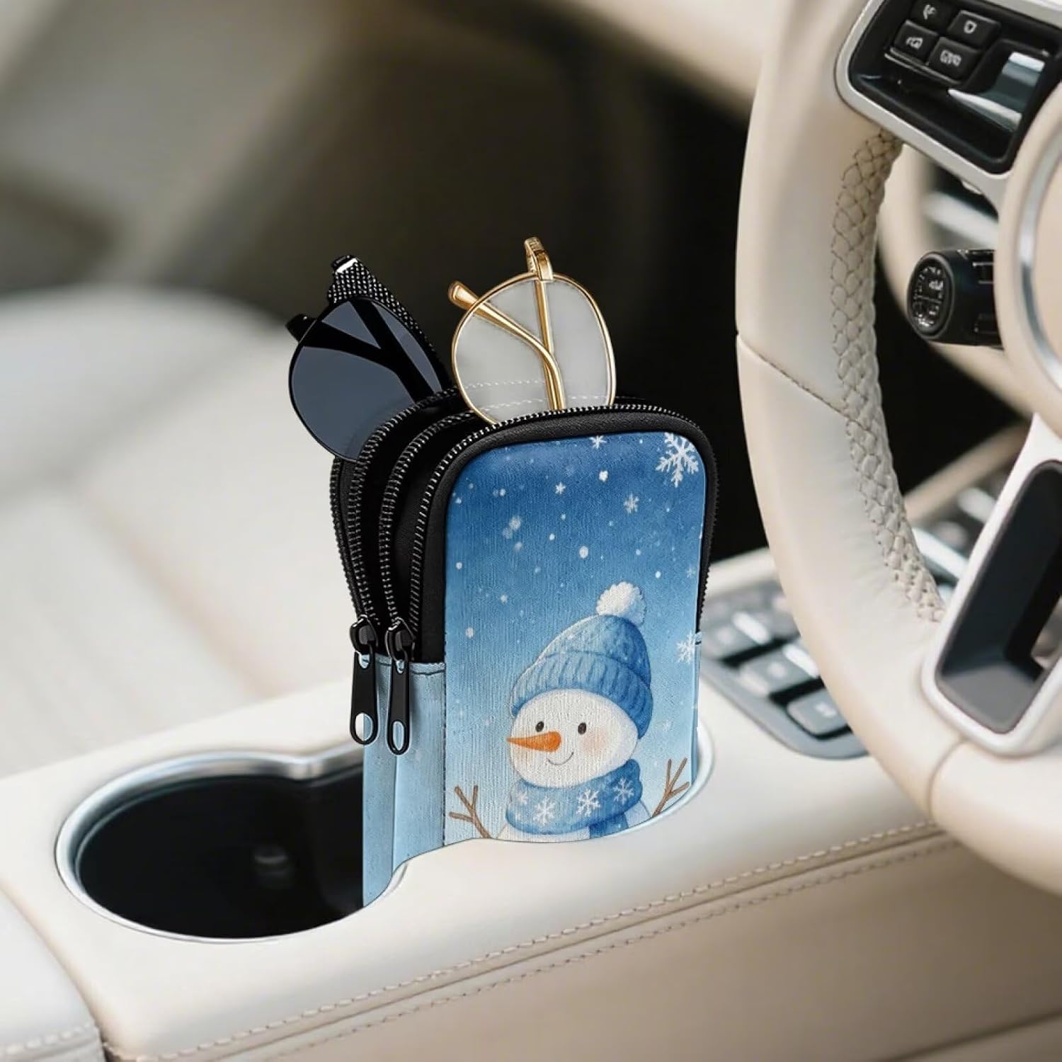 Double Eyeglasses Case with Zipper, Stylish Printed Sunglasses Pouch Glasses Case Reading Glasses Pouch for Travel image 3