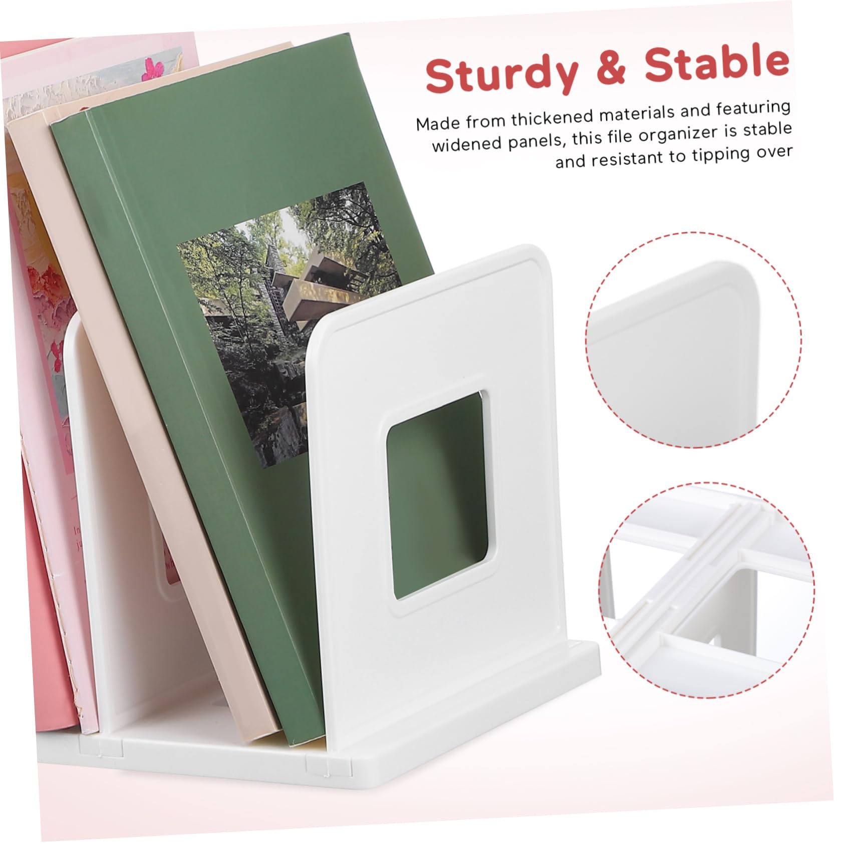 Organizador de Escritorio Vertical para Archivos Soporte Segmentado con Capacidad para Carpetas Revistas y Resistente y Estable Diseño Práctico para Oficina