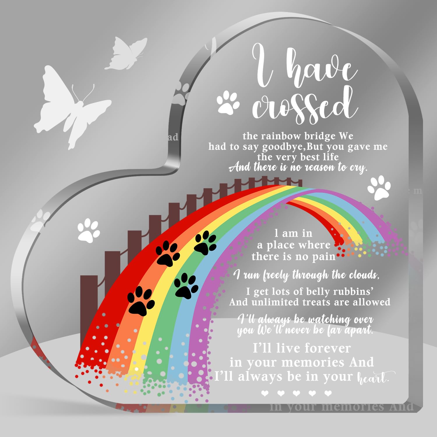 Xendelow Pet Memorial Gifts, Sympathy Gifts for Loss of Dog Cat, Pet Sympathy Present, Pet Memorial Acrylic Rainbow Bridge Decorations, Condolences
