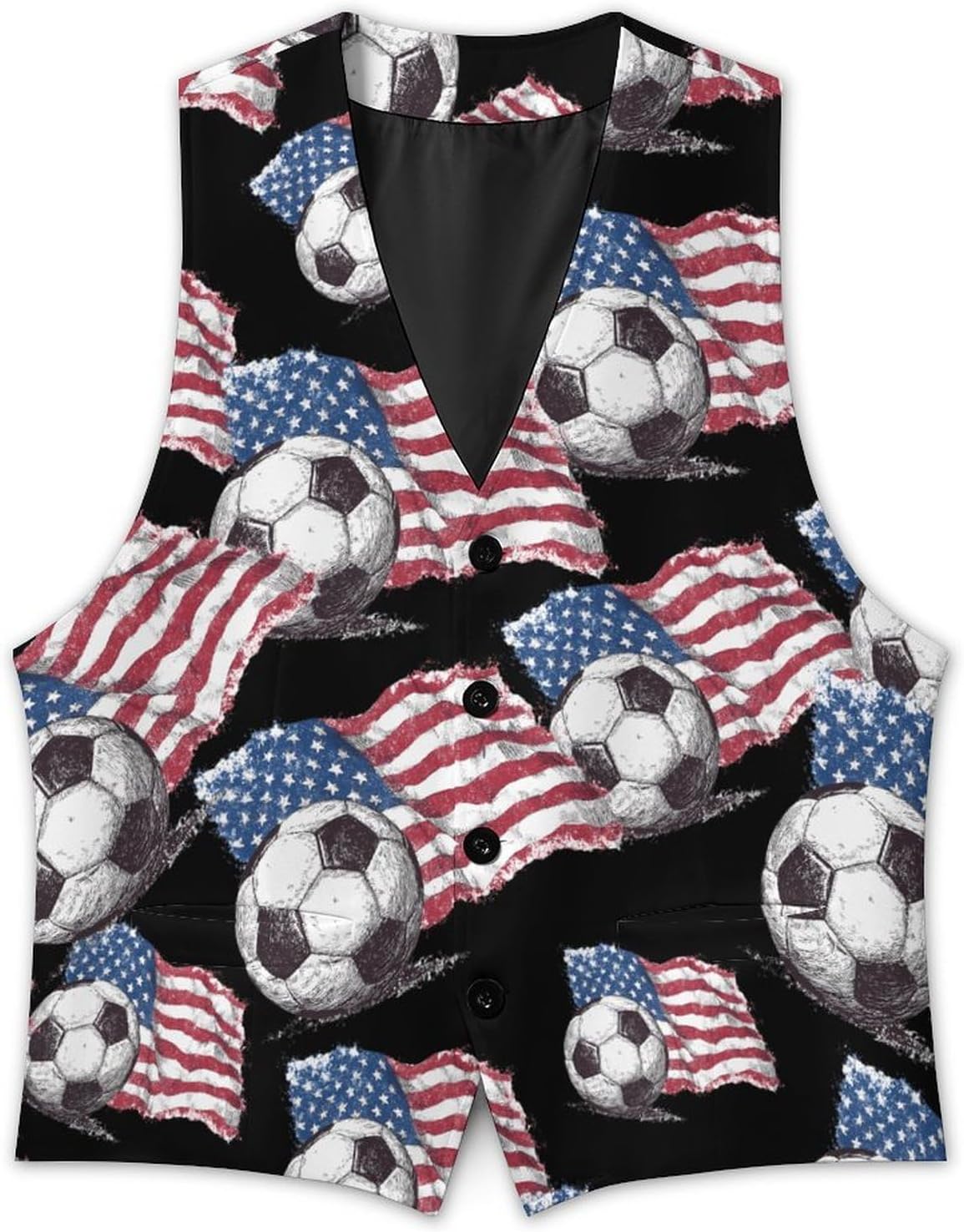 U.S.A Flag Soccer Football Men's Formal Suit Vest Slim Waistcoat for Business Tuxedo Dress