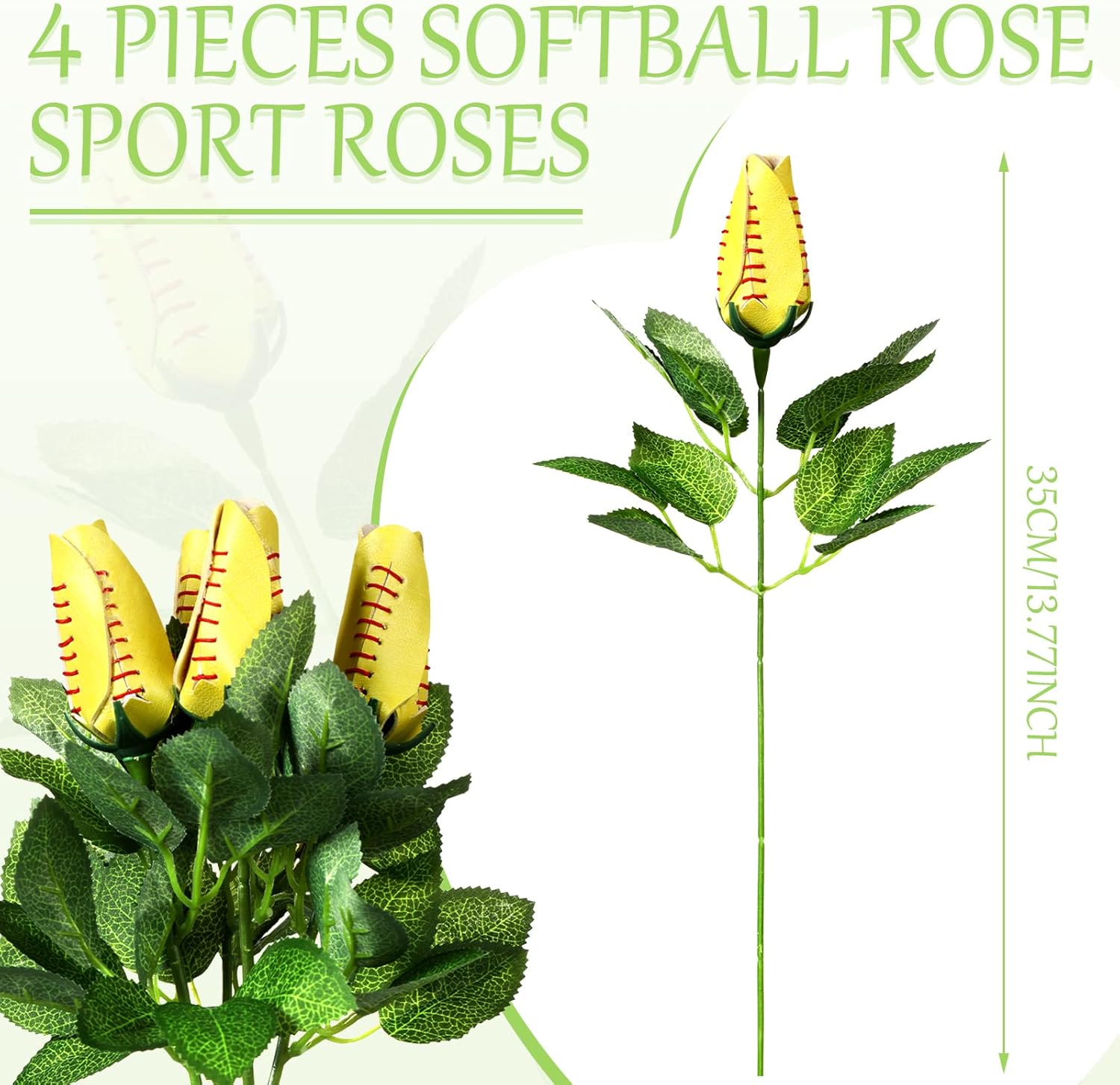 Cindeer 4 Pieces Softball Rose Sport Roses Softball Senior Gifts Bouquet Decorations Yellow Artificial Flowers